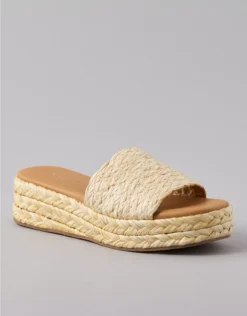 AE Raffia Espadrille Flatform Slide Sandal Natural