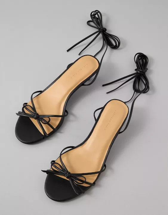 AE Bow Lace-Up Kitten Heels Black 2 AE Bow Lace-Up Kitten Heels Black - Image 2