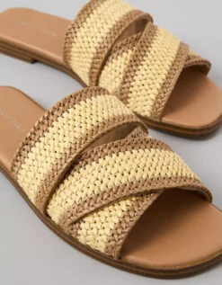 AE Two-Tone Raffia Slide Sandal Natural -American Eagle Fashion 1415 6950 109 d1