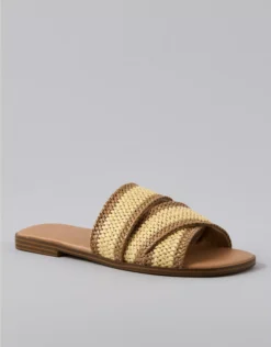 AE Two-Tone Raffia Slide Sandal Natural