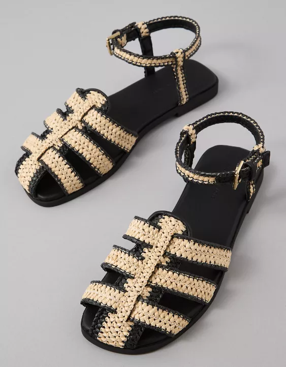 AE Raffia Fisherman Sandal Black 2 AE Raffia Fisherman Sandal Black - Image 2