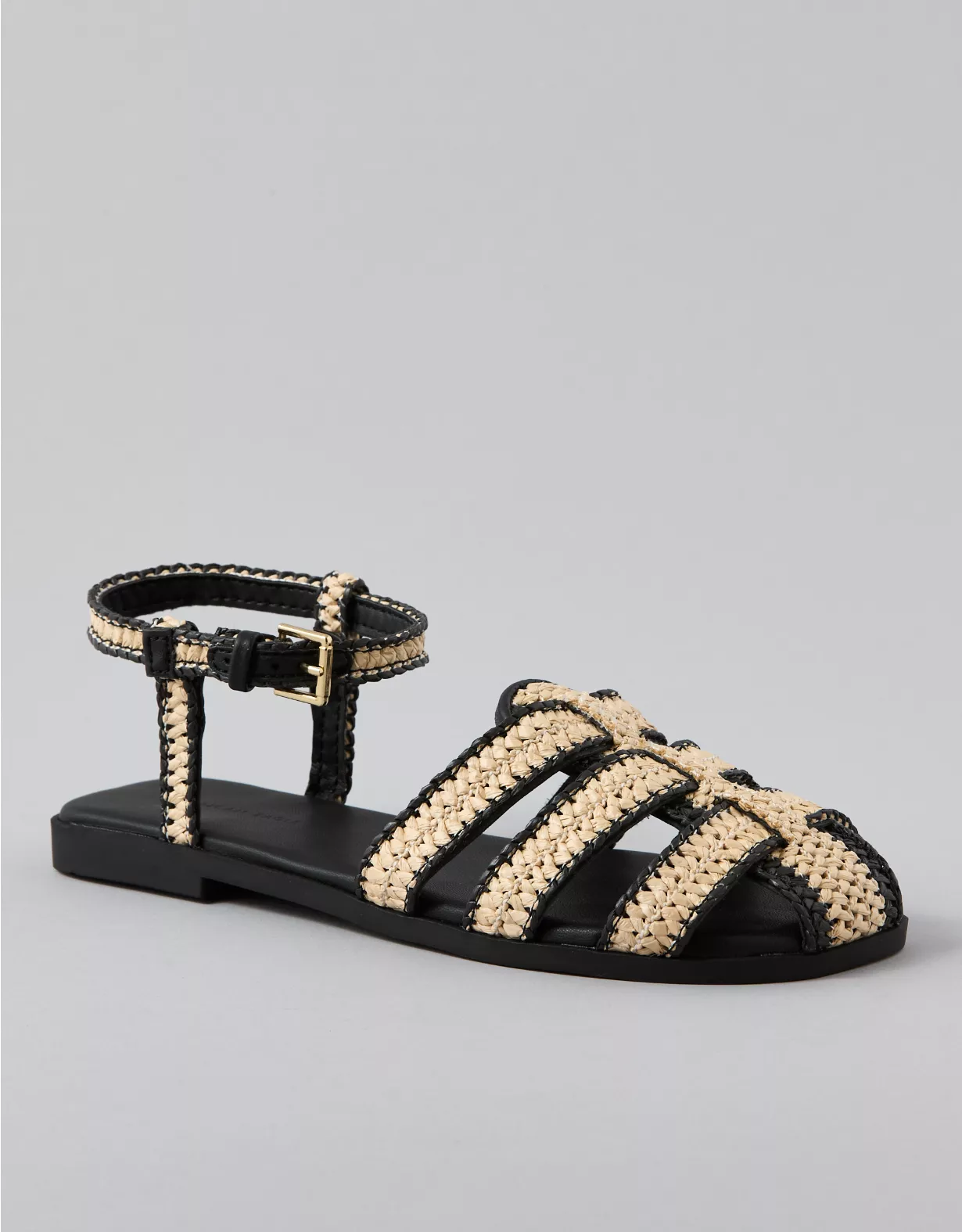 AE Raffia Fisherman Sandal Black 1 AE Raffia Fisherman Sandal Black