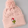 AE Embroidered Grinch Cable-Knit Beanie Dusty Pink