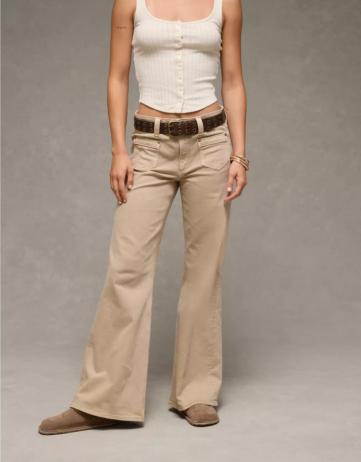 AE Stretch High-Waisted Flare Jean Taupe 1 AE Stretch High-Waisted Flare Jean Taupe