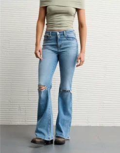 AE Next Level Ripped Super High-Waisted Flare Jean Light Vintage