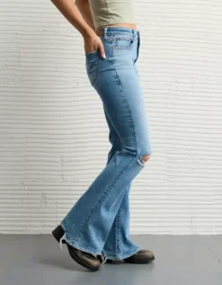 AE Next Level Ripped Super High-Waisted Flare Jean Light Vintage -American Eagle Fashion 1436 5927 987 os