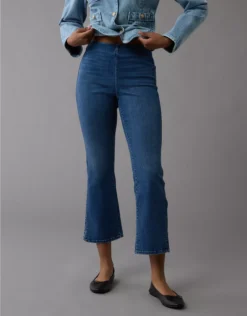 AE Luxe Pull-On High-Waisted Kick Bootcut Crop Jean Indigo Waters