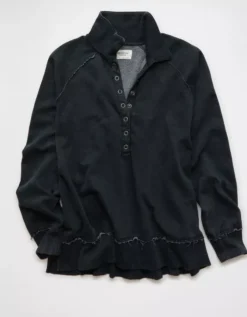 AE Big Hug Henley Sweatshirt True Black -American Eagle Fashion 1455 2633 073 f