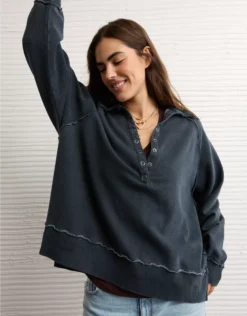 AE Big Hug Henley Sweatshirt True Black