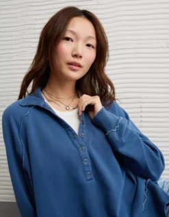 AE Big Hug Henley Sweatshirt Navy -American Eagle Fashion 1455 2633 410 d2