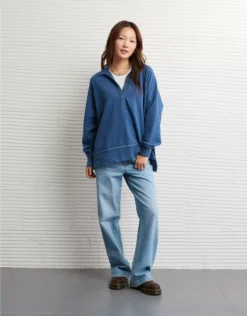 AE Big Hug Henley Sweatshirt Navy