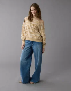 AE Off The Shoulder Sweatshirt Brown -American Eagle Fashion 1455 2666 200 os