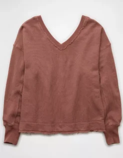 AE Saltwash Double V-Neck Sweatshirt Rust -American Eagle Fashion 1455 2673 211 b