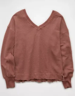 AE Saltwash Double V-Neck Sweatshirt Rust -American Eagle Fashion 1455 2673 211 f