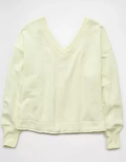 AE Saltwash Double V-Neck Sweatshirt Lime -American Eagle Fashion 1455 2673 759 b
