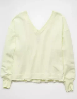 AE Saltwash Double V-Neck Sweatshirt Lime -American Eagle Fashion 1455 2673 759 f