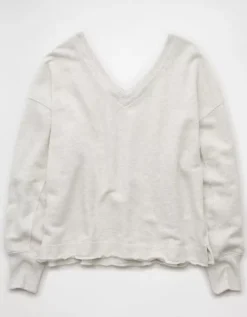 AE Saltwash Double V-Neck Sweatshirt Light Heather Gray -American Eagle Fashion 1455 2674 092 f