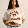 AE Off The Shoulder Destination Graphic Sweatshirt Cream