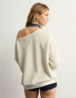 AE Off The Shoulder Destination Graphic Sweatshirt Cream -American Eagle Fashion 1455 2699 106 ob