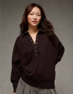 AE Big Hug Henley Sweatshirt Dark Brown