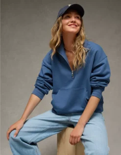 AE Everyday Luxe Quarter Zip Sweatshirt Navy