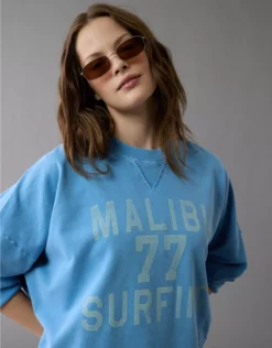 AE Big Hug Destination Graphic Crew Neck Sweatshirt Blue