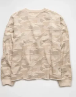 AE Everyday Luxe Cropped Cut-Off Sweatshirt Oatmeal Heather -American Eagle Fashion 1457 2686 864 b