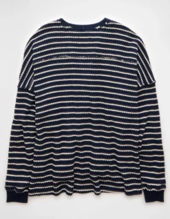 AE Big Hug Crew Neck Waffle Sweatshirt Rich Navy -American Eagle Fashion 1457 2696 405 b