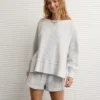 AE Big Hug Off-The-Shoulder Waffle Sweatshirt Light Heather Gray
