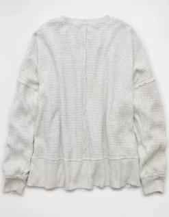 AE Big Hug Crew Neck Waffle Sweatshirt Light Heather Gray -American Eagle Fashion 1457 2797 092 b