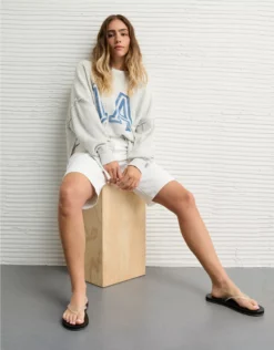 AE Big Hug Crew Neck Waffle Sweatshirt Light Heather Gray