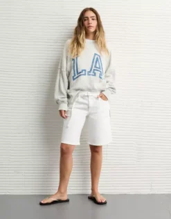 AE Big Hug Crew Neck Waffle Sweatshirt Light Heather Gray -American Eagle Fashion 1457 2797 092 os