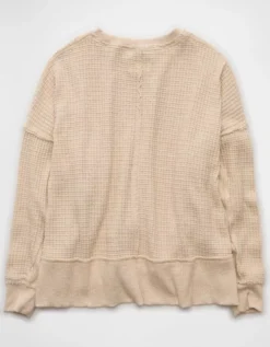 AE Big Hug Crew Neck Waffle Sweatshirt Oatmeal Heather -American Eagle Fashion 1457 2797 864 b