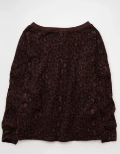 AE Big Hug Off-The-Shoulder Waffle Sweatshirt Dark Brown -American Eagle Fashion 1457 2895 203 b