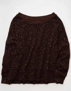 AE Big Hug Off-The-Shoulder Waffle Sweatshirt Dark Brown -American Eagle Fashion 1457 2895 203 f