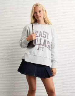 AE Big Hug Graphic Sweatshirt Heather Gray -American Eagle Fashion 1457 2913 006 os
