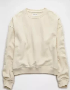 AE Relaxed Crew Neck Sweatshirt Cream -American Eagle Fashion 1457 2968 106 f