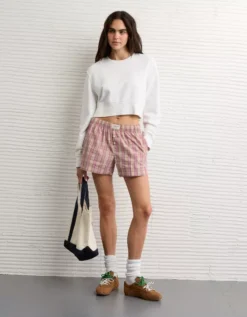 AE Plaid Boxer Sleep Short Pink -American Eagle Fashion 1471 1232 615 os