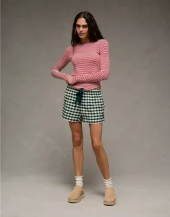 AE Flannel Boxer Sleep Shorts Mist Green