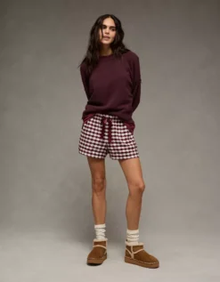 AE Flannel Boxer Sleep Shorts Antique Rose -American Eagle Fashion 1471 1302 653 os