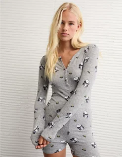 AE Vampire Snoopy Plush PJ Romper Grey