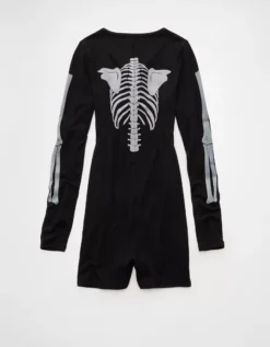 AE Skeleton Luxe Plush PJ Romper Black -American Eagle Fashion 1472 1245 001 b