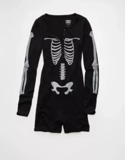 AE Skeleton Luxe Plush PJ Romper Black -American Eagle Fashion 1472 1245 001 f