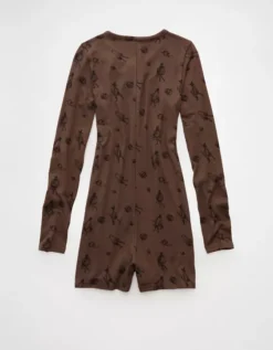 AE Skeleton Luxe Plush Romper Dark Brown -American Eagle Fashion 1472 1306 203 b
