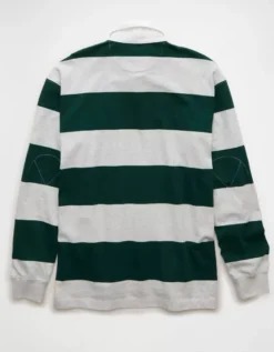 AE Long Sleeve Boxy Rugby Polo Shirt Green -American Eagle Fashion 1511 4592 300 b