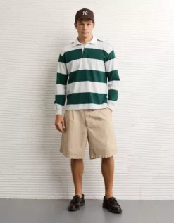 AE Long Sleeve Boxy Rugby Polo Shirt Green -American Eagle Fashion 1511 4592 300 os