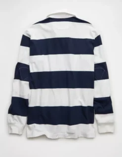AE Long Sleeve Boxy Rugby Polo Shirt Dark Blue -American Eagle Fashion 1511 4592 451 b