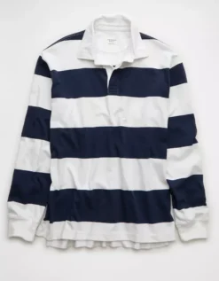 AE Long Sleeve Boxy Rugby Polo Shirt Dark Blue -American Eagle Fashion 1511 4592 451 f
