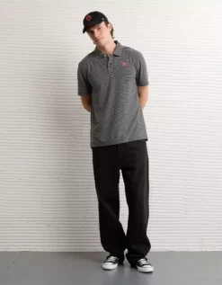 AE 24/7 Oklahoma Sooners Graphic Club Polo Shirt Smokey Cinders -American Eagle Fashion 1511 4724 002 os