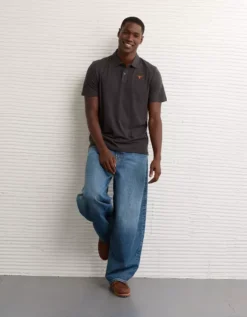 AE 24/7 Texas Longhorns Graphic Club Polo Shirt Heather Gray -American Eagle Fashion 1511 4737 006 d2